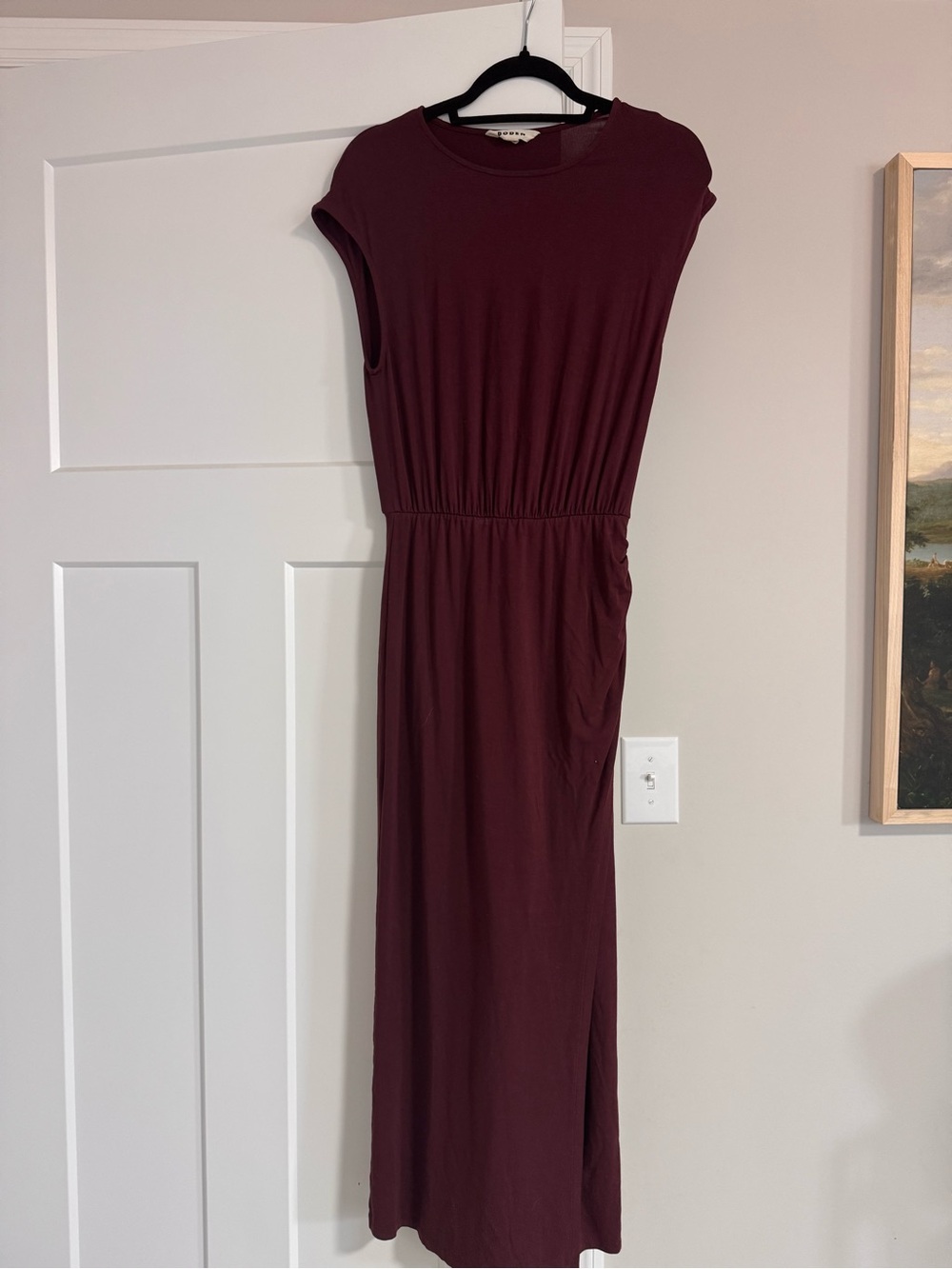 Boden Burgundy Maroon Soft Jersey Mock Neck Cap Sleeve Maxi Dress US 2R